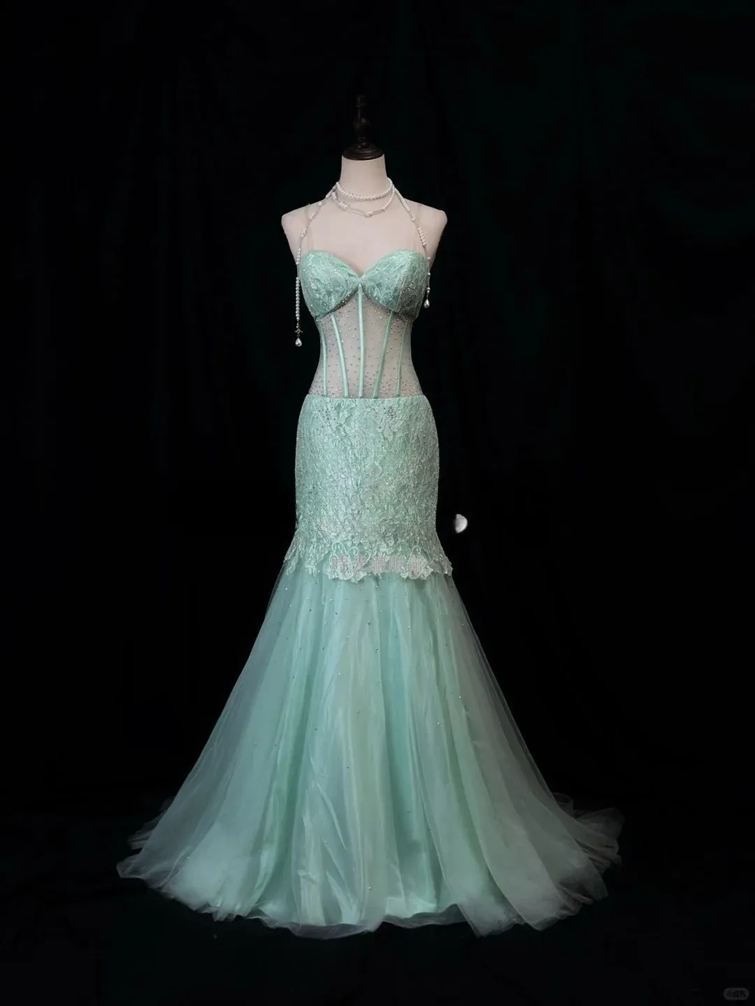 Elegant Tiffany Blue Sweetheart Neck Mermaid Tulle Long Prom Dresses Formal Evening Gowns with Lace Appliques HZ1108