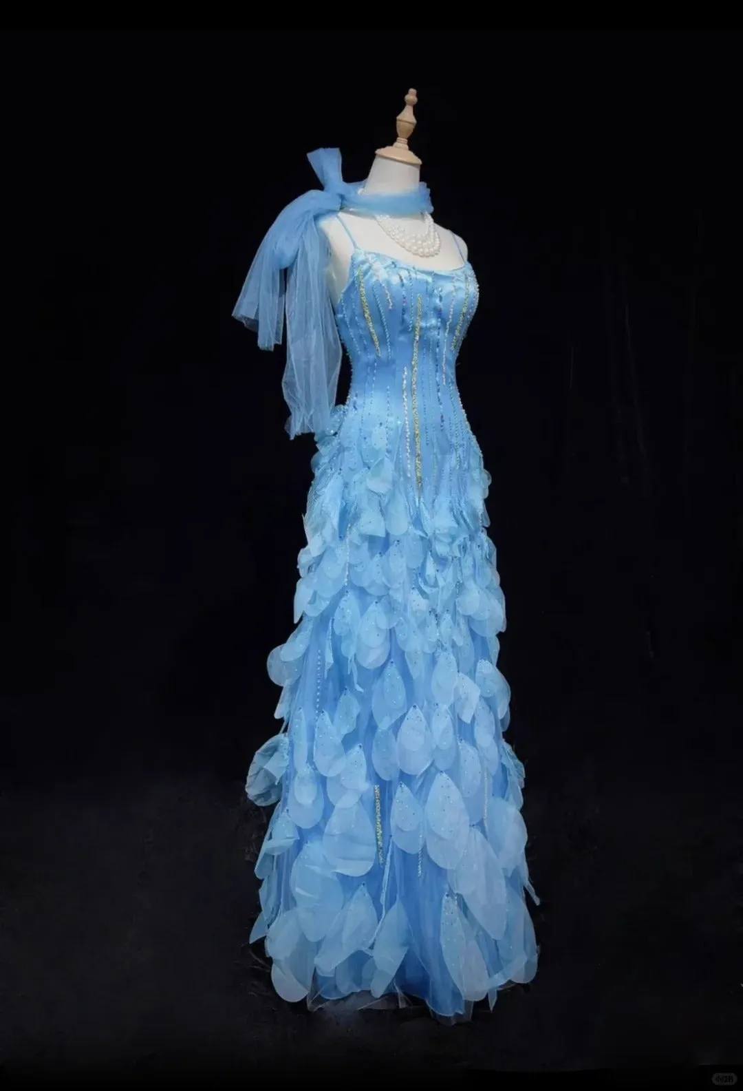 Pretty Blue Spaghetti Straps Sheath Chiffon Beaded Long Prom Dresses Sweet Birthday Evening Gowns HZ1108 - Image 3