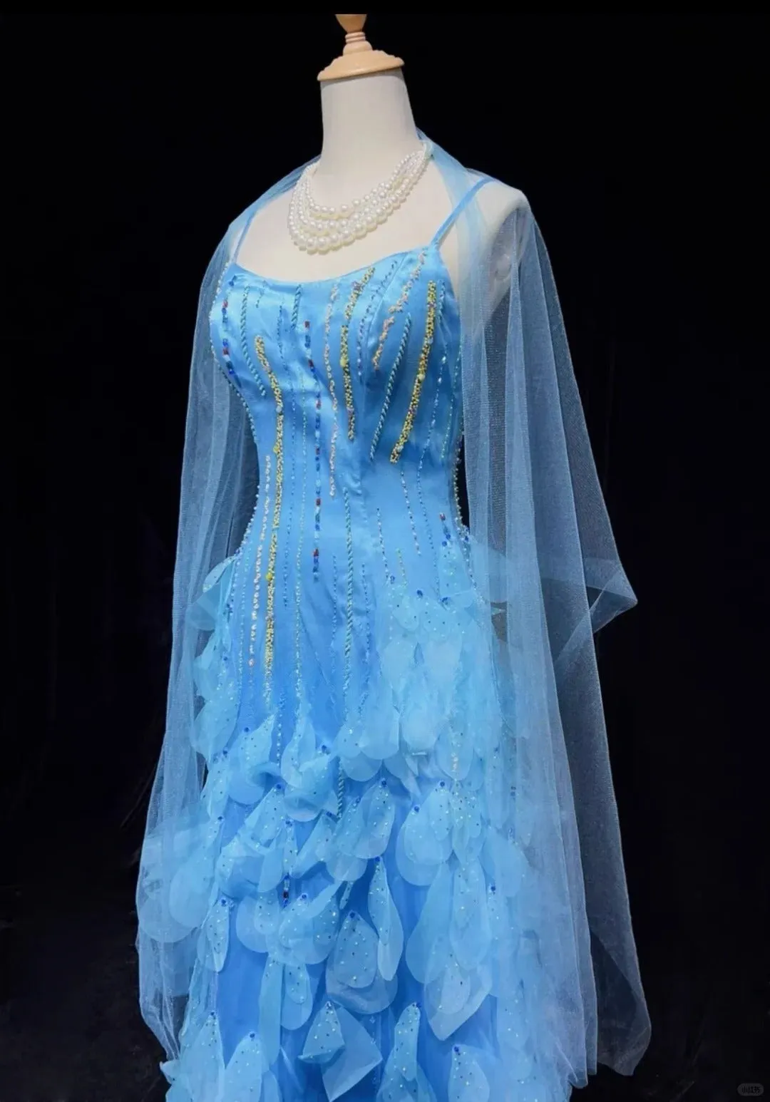 Pretty Blue Spaghetti Straps Sheath Chiffon Beaded Long Prom Dresses Sweet Birthday Evening Gowns HZ1108 - Image 2