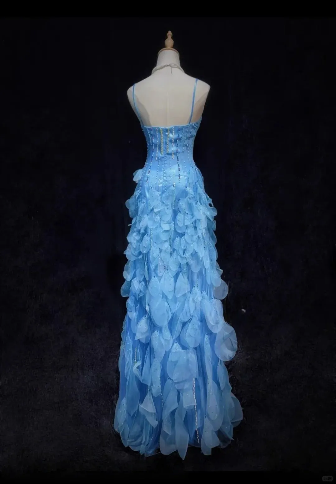 Pretty Blue Spaghetti Straps Sheath Chiffon Beaded Long Prom Dresses Sweet Birthday Evening Gowns HZ1108 - Image 4