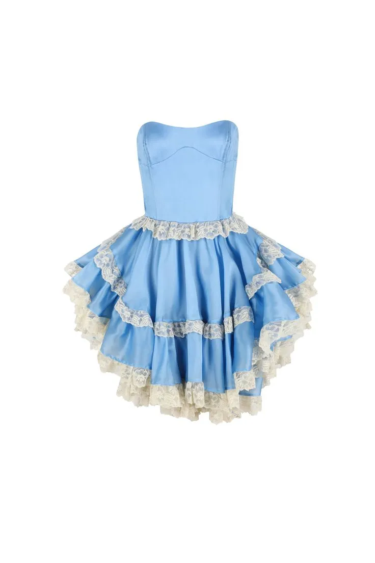 Sweet Blue Strapless A-Line Satin Lace Short Prom Dress Homecoming Dress HZ1108 - Image 4