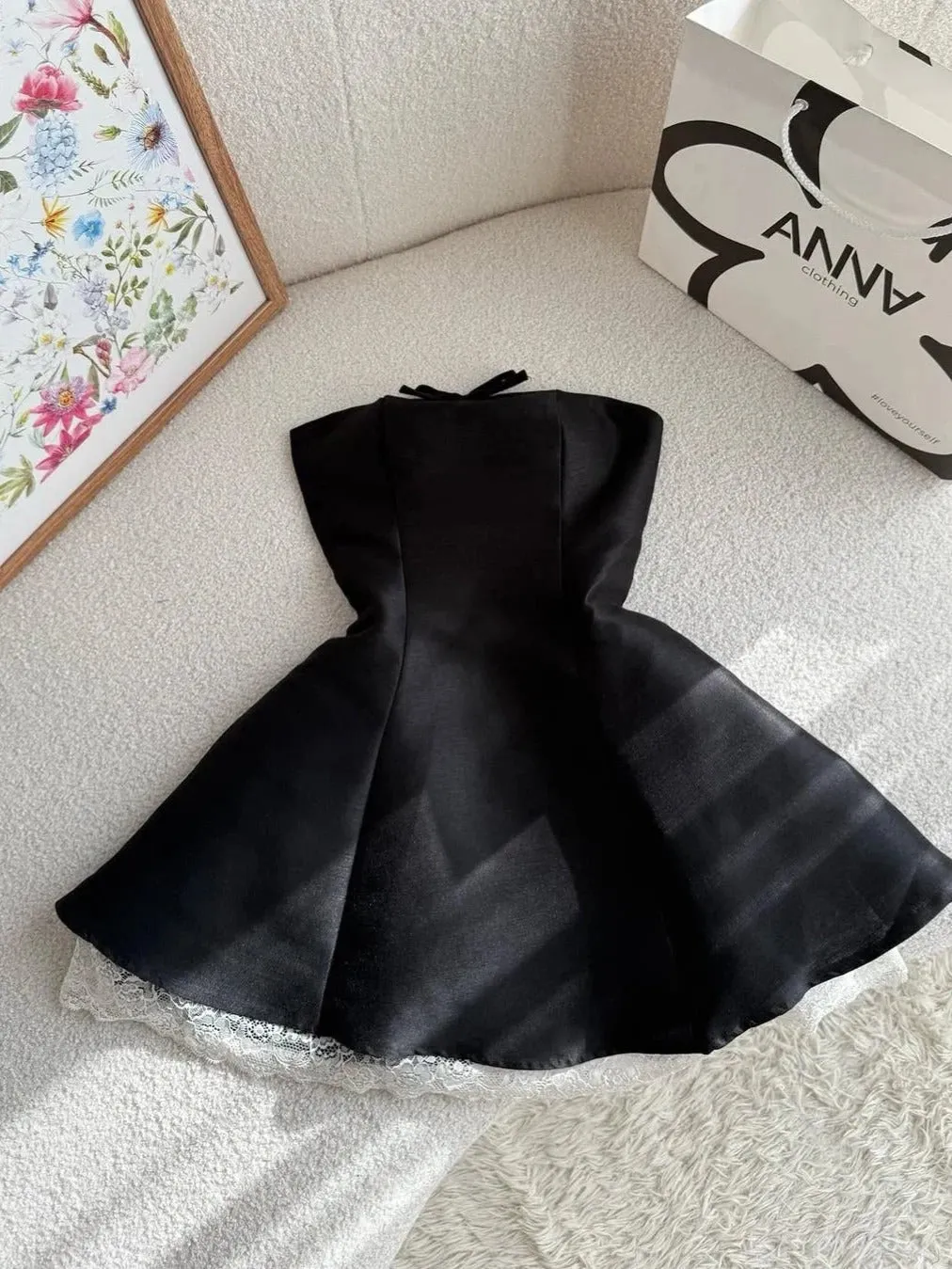 Fashion Black Strapless A-Line Satin Short Prom Dress Homecoming Dress HZ1108