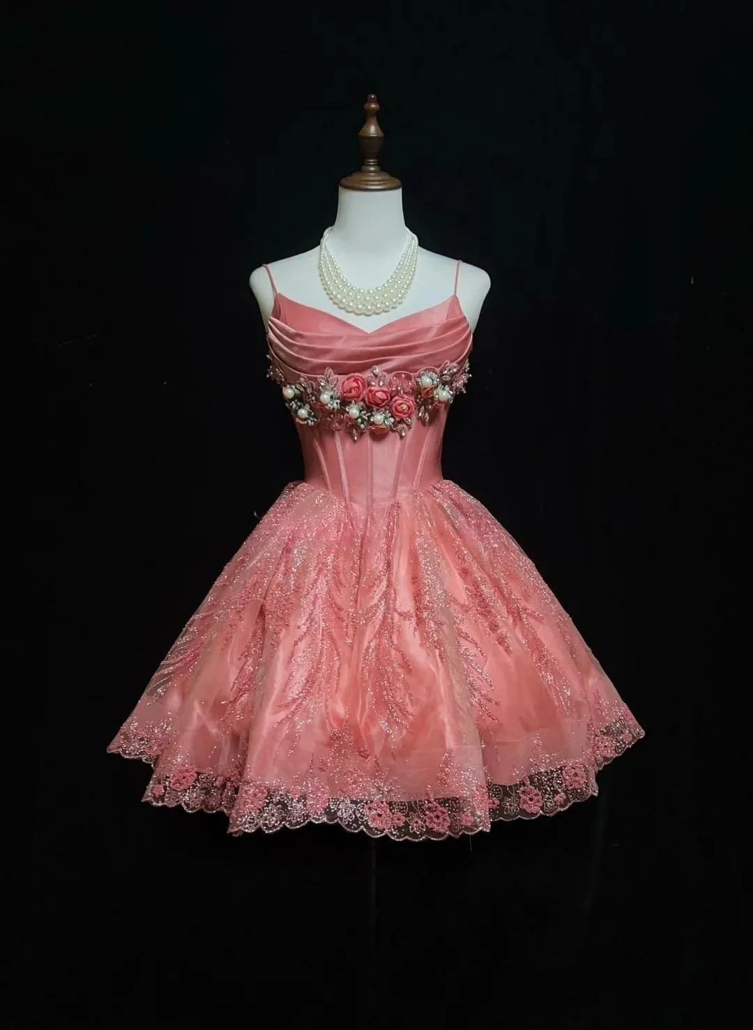 Sweet Hot Pink Spaghetti Strap A-Line Tulle Satin Short Prom Dress Homecoming Dress with Beading HZ1108
