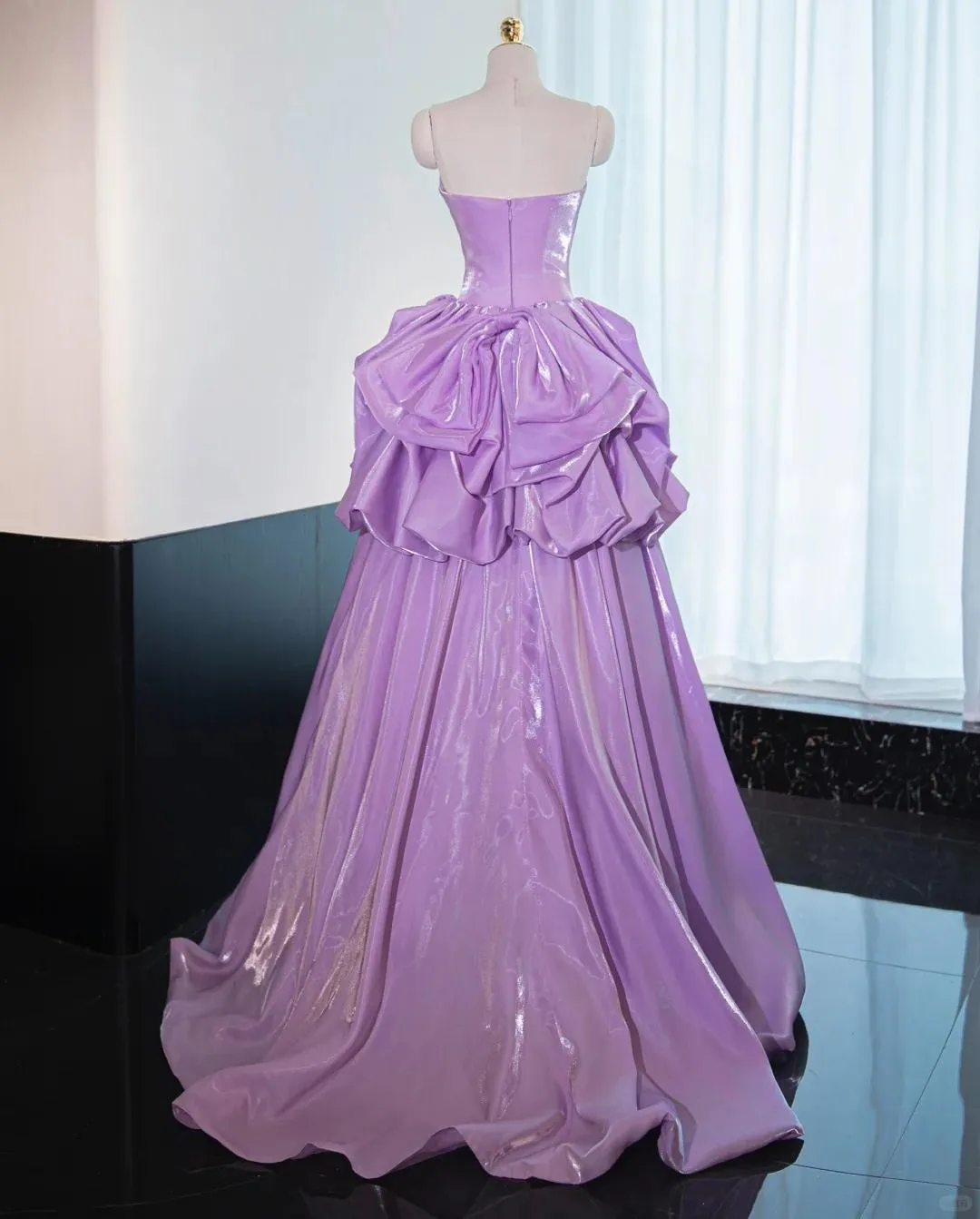Gorgeous Strapless Purple A-Line Satin Long Prom Dress Formal Evening Gowns HZ1108 - Image 4