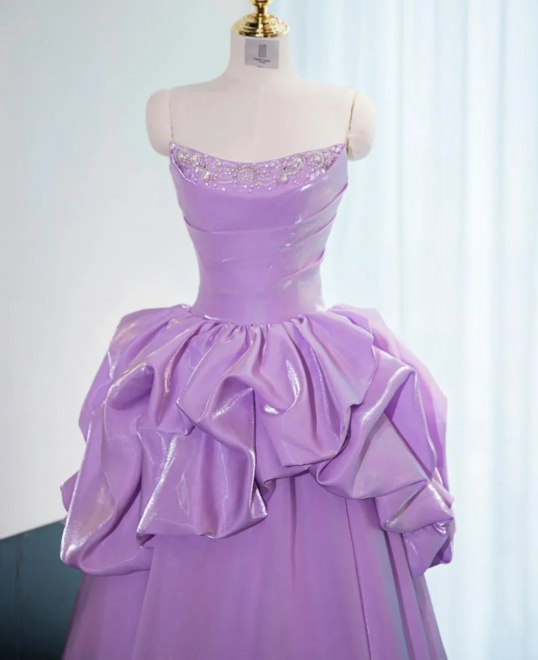 Gorgeous Strapless Purple A-Line Satin Long Prom Dress Formal Evening Gowns HZ1108 - Image 3