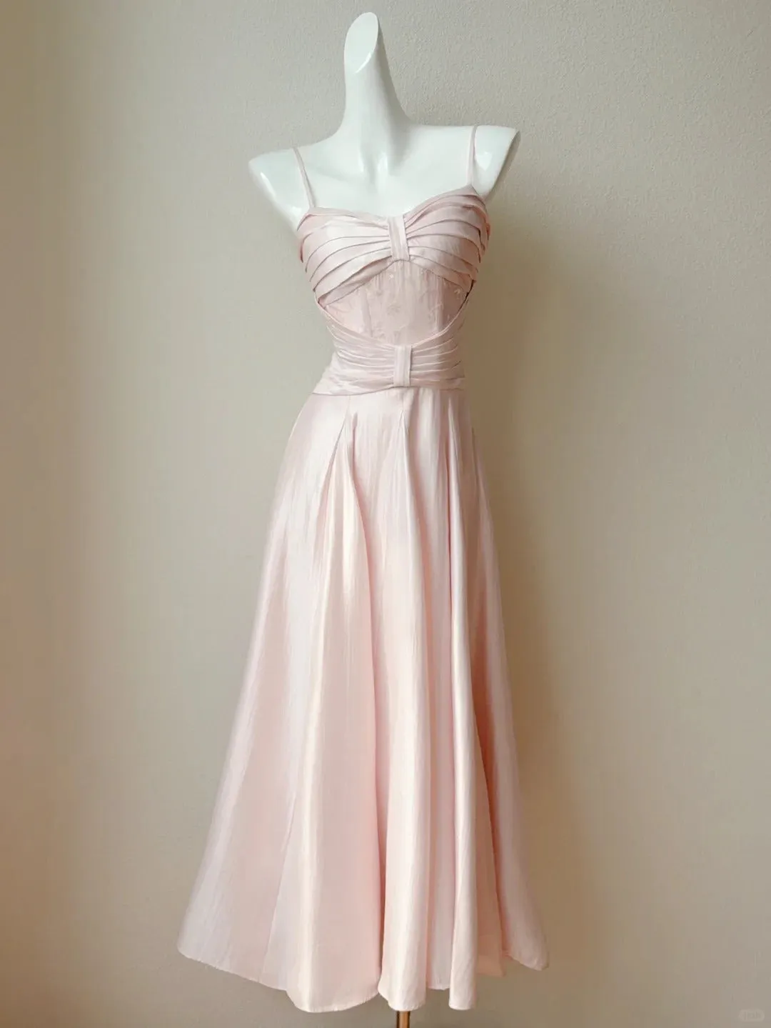 Sweet Blush Pink Spaghetti Straps A-Line Satin Long Prom Dress Formal Evening Gowns HZ1108
