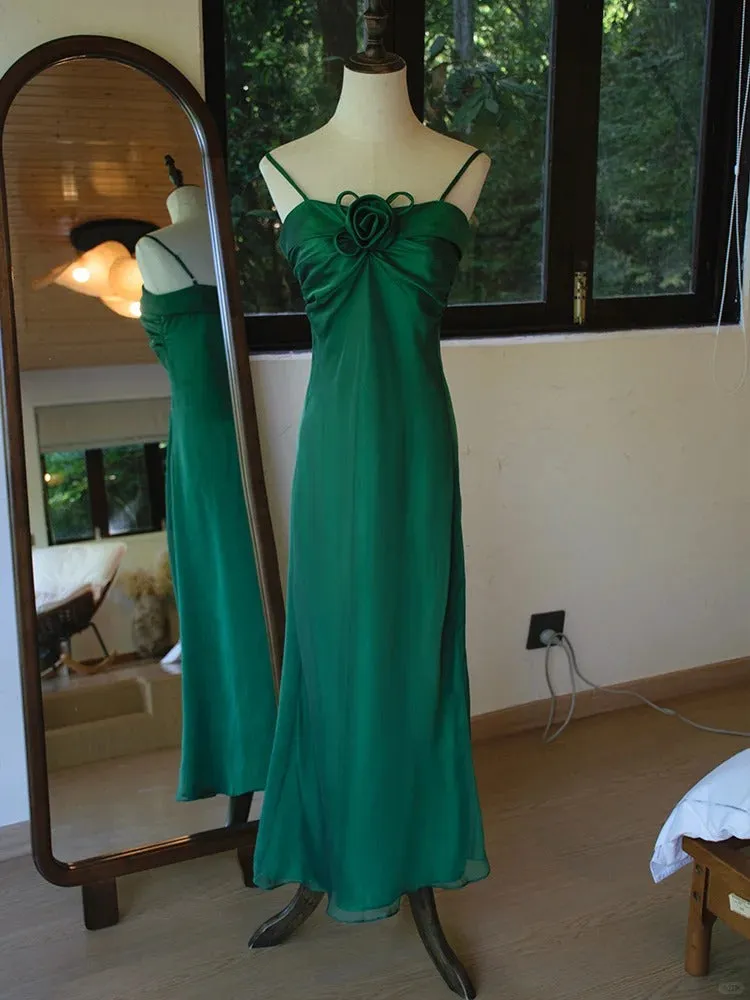 Stunning Green Spaghetti Strap Sheath Chiffon Prom Dress Elegant Evening Gowns HZ1108