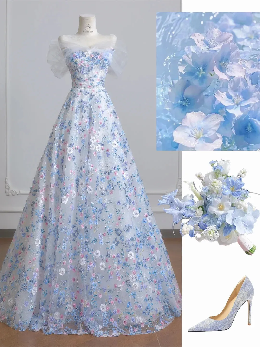 Gorgeous White Off-the-shoulder A-Line Tulle Long Prom Dresses Elegant Wedding Dress with Appliques HZ1108