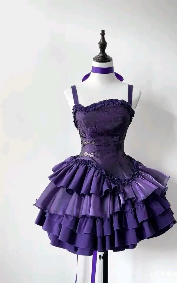 Elegant Purple Spaghetti Straps A-Line Short Prom Dresses Homecoming Dress HZ1108