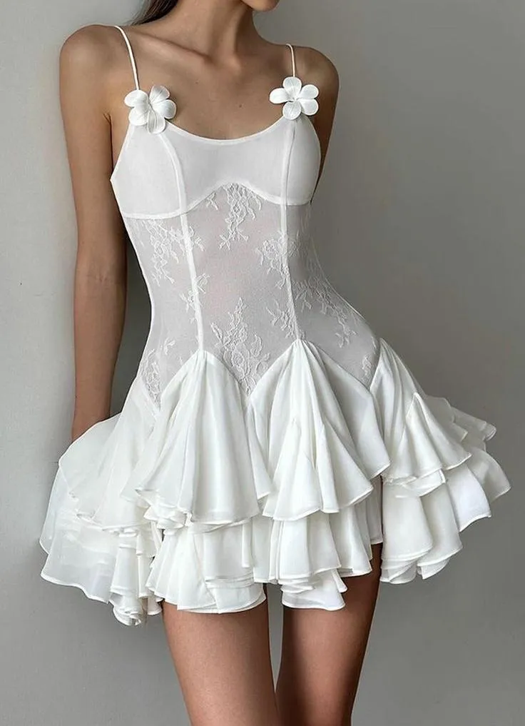 Elegant White Spaghetti Straps A-Line Chiffon Short Prom Dresses Homecoming Dress HZ1108