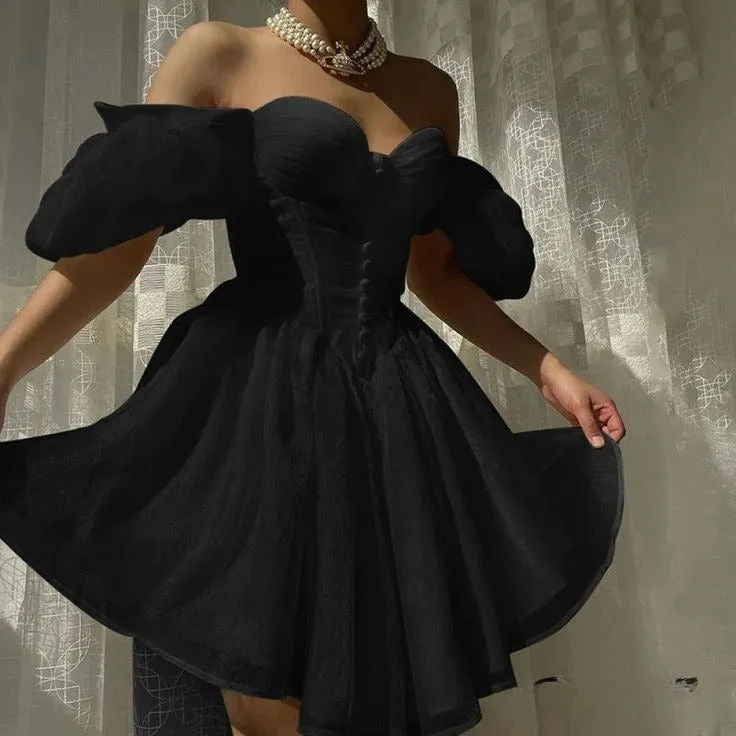 Stunning White Off Shoulder A-Line Tulle Short Prom Dresses Homecoming Dress HZ1108 - Image 2