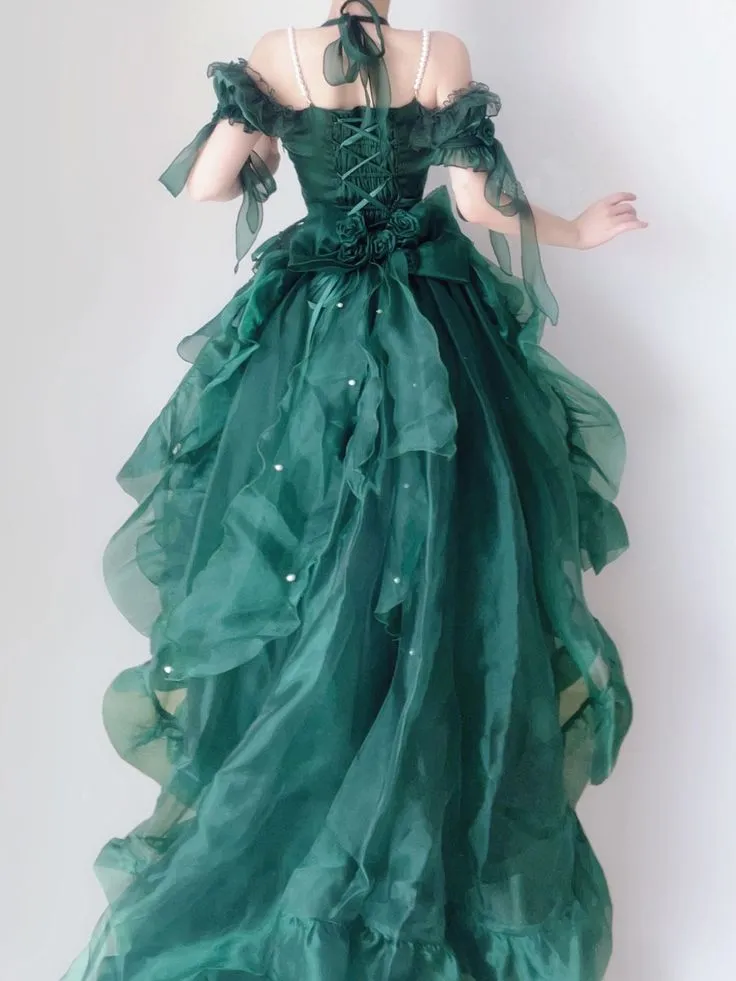 Fairytale Forest Green Halter Neck A-Line Tulle Hi-Lo Long Prom Dresses Formal Evening Gowns HZ1108 - Image 4