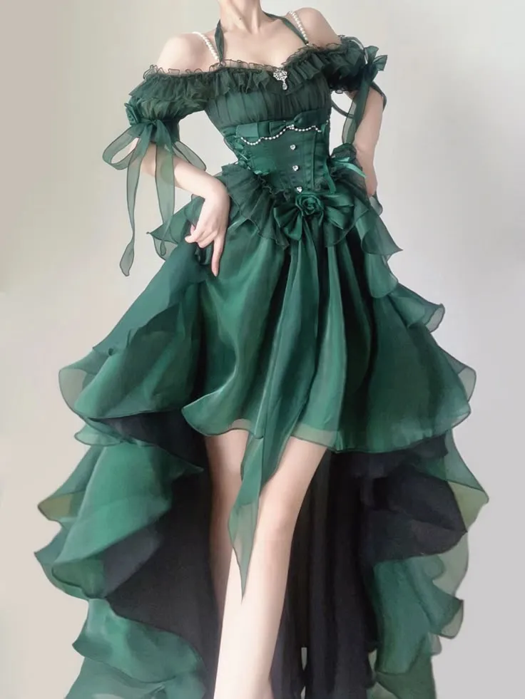 Fairytale Forest Green Halter Neck A-Line Tulle Hi-Lo Long Prom Dresses Formal Evening Gowns HZ1108 - Image 2