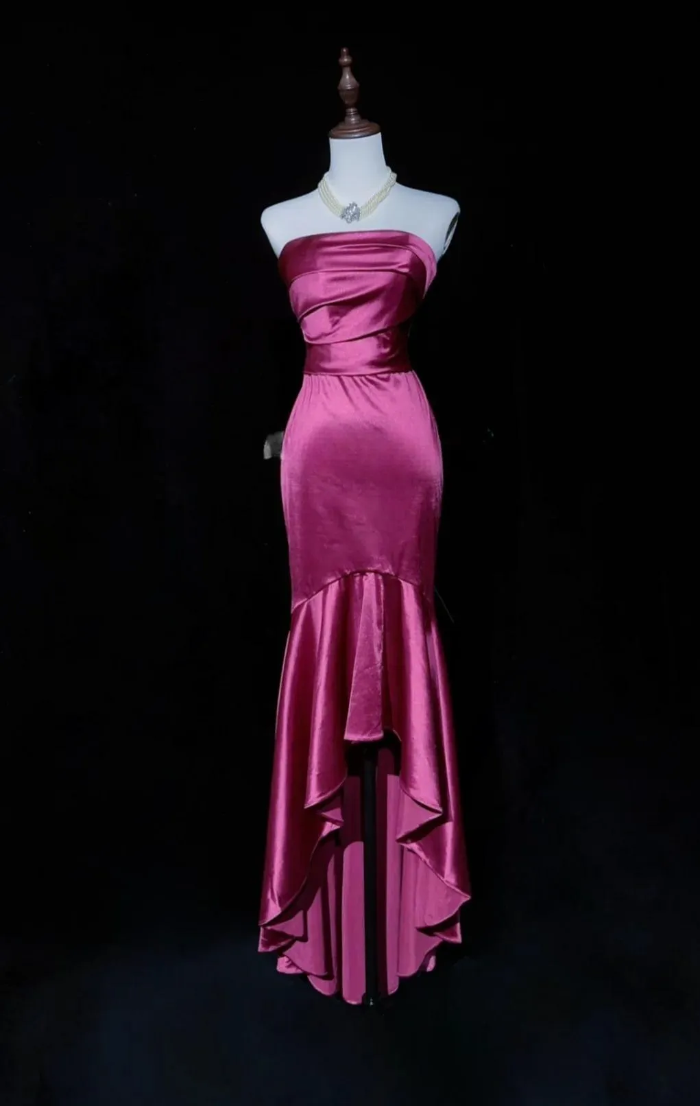 Gorgeous Fuchsia Strapless Mermaid Satin Long Prom Dresses Formal Evening Gowns HZ1108
