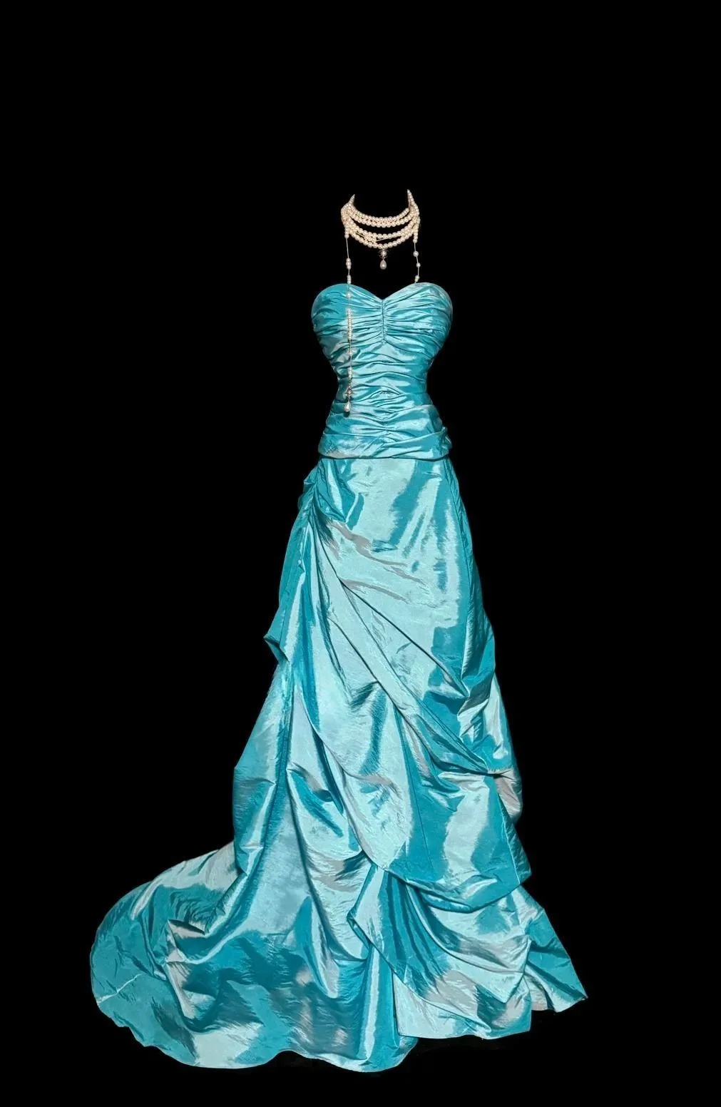 Elegant Blue Sweetheart Neck A-Line Taffeta Long Prom Dresses Formal Evening Gowns HZ1108