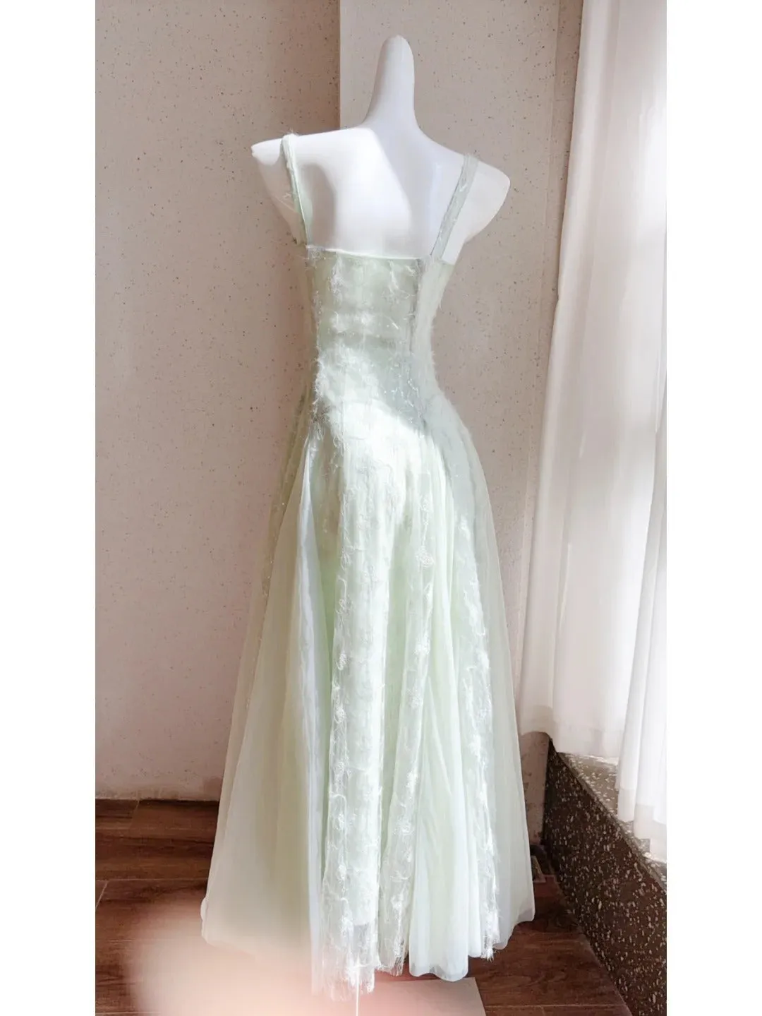 Fairytale Light Green Spaghetti Straps A-Line Tulle Long Prom Dresses Formal Evening Gowns HZ1108 - Image 2