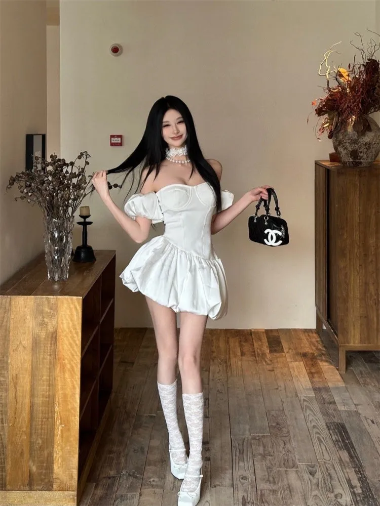 Sexy White Off Shoulder A-Line Satin Short Prom Dresses Homecoming Dress HZ1108