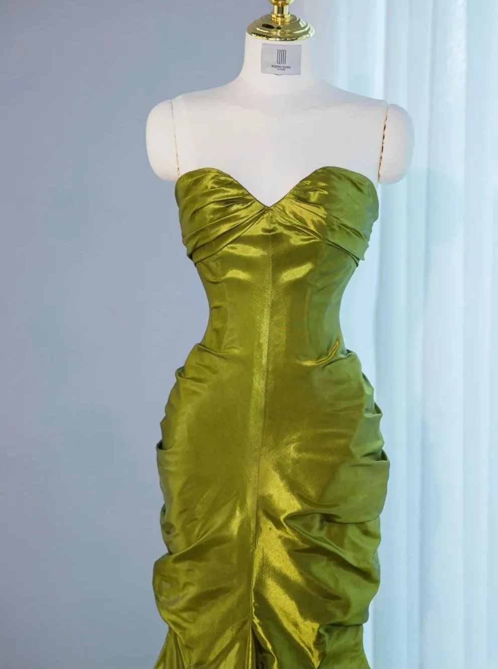 Gorgeous Green Sweetheart Mermaid Satin Long Prom Dresses Formal Evening Gowns HZ1108 - Image 2