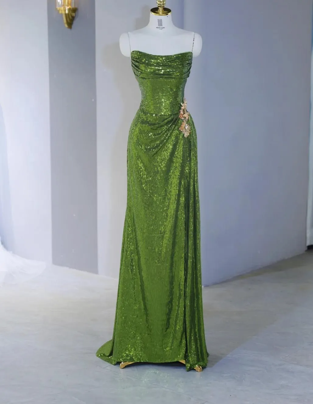 Gorgeous Green Strapless Sheath Sequins Long Prom Dresses Formal Evening Gowns HZ1108 - Image 2