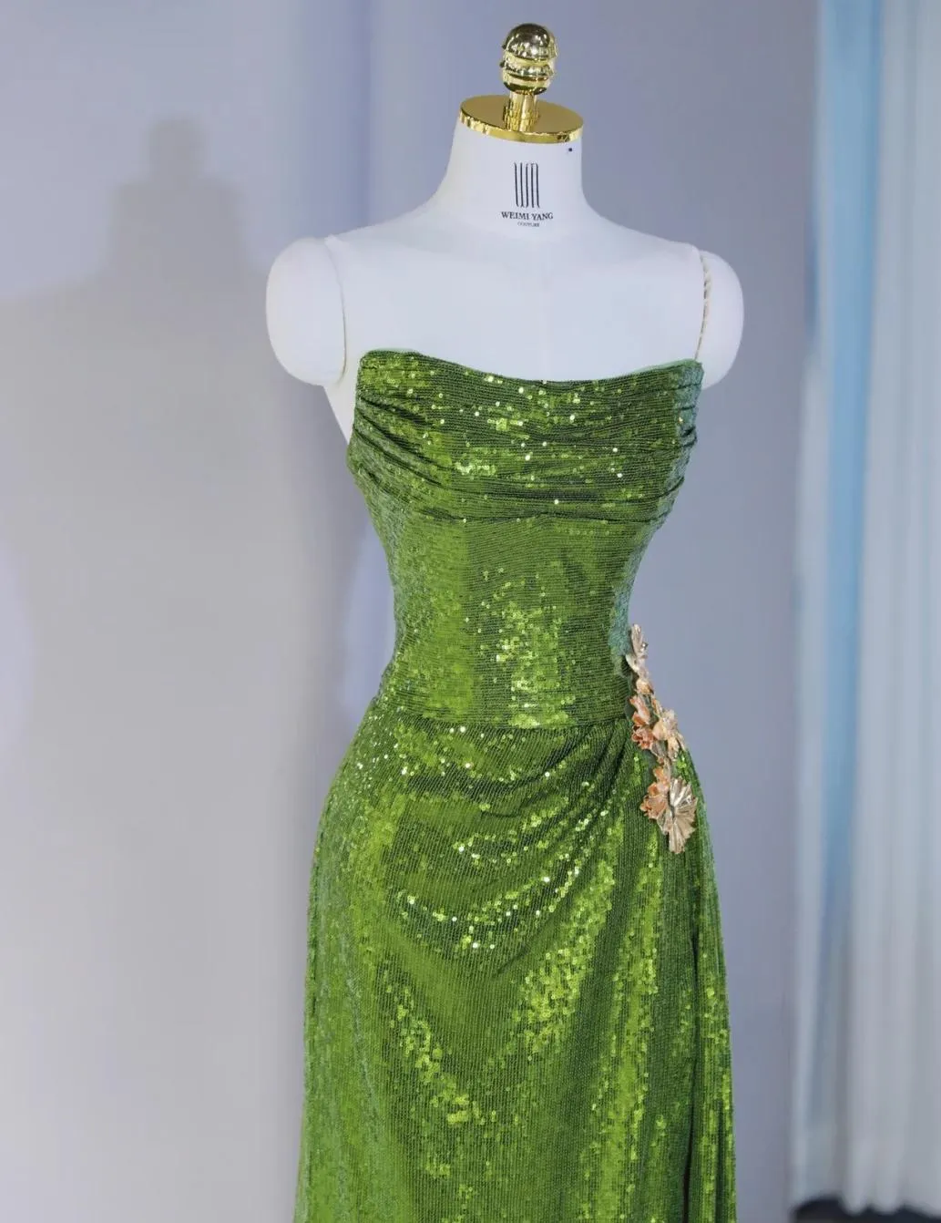 Gorgeous Green Strapless Sheath Sequins Long Prom Dresses Formal Evening Gowns HZ1108 - Image 3
