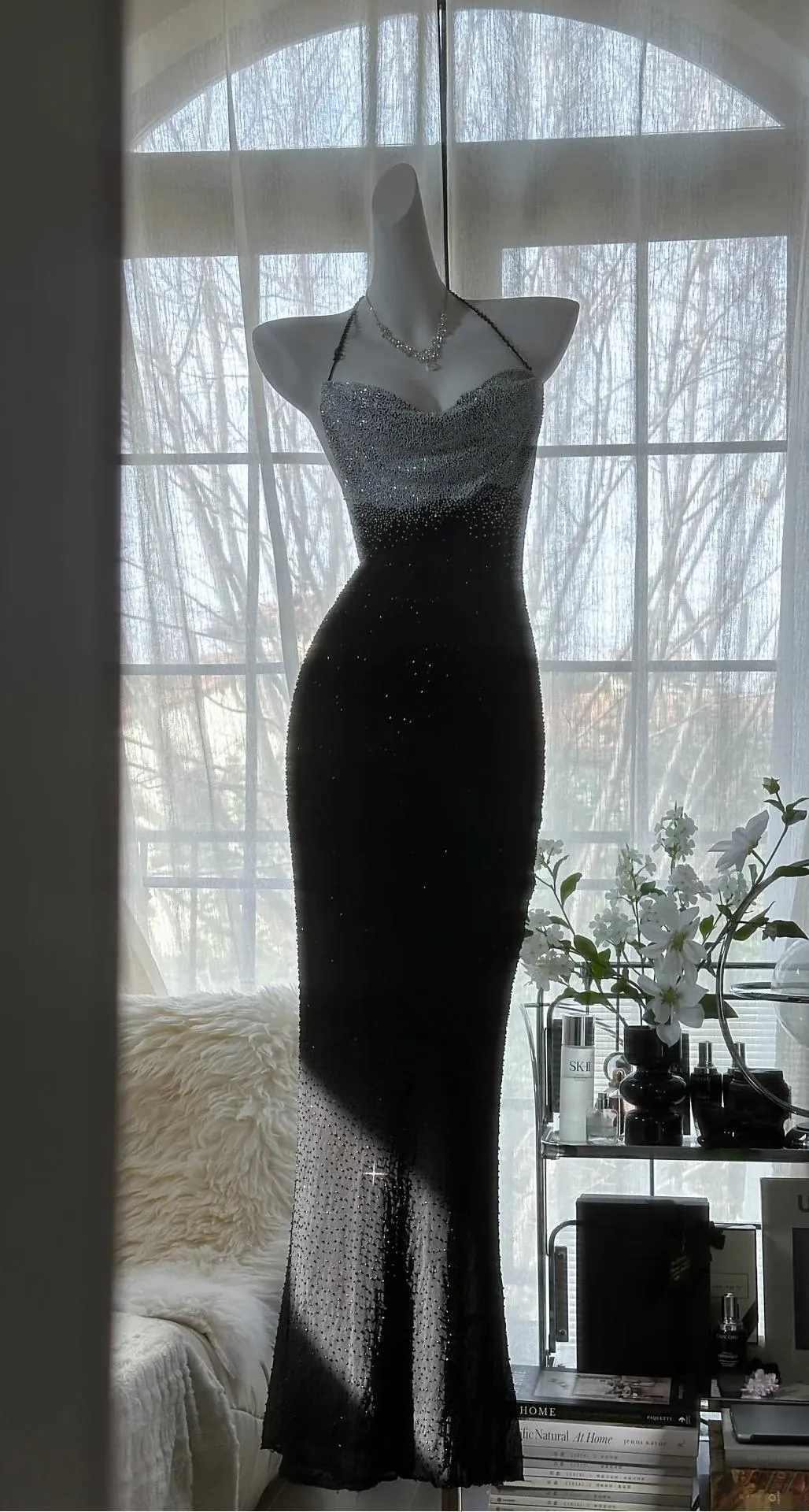 Elegant Black Halter Mermaid Chiffon Beading Long Prom Dresses Vintage Formal Evening Gowns HZ1108