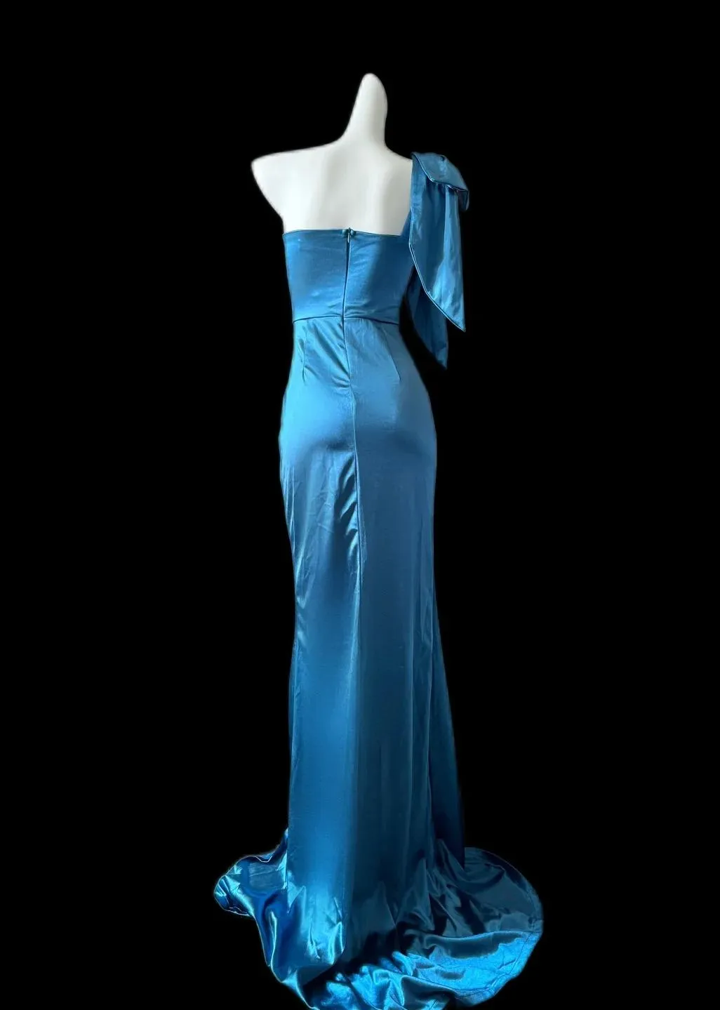 Stunning Blue One Shoulder Mermaid Satin Long Prom Dresses Formal Evening Gowns With Slits HZ1108 - Image 2