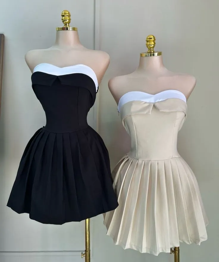 Elegant Black Strapless A-Line Satin Short Prom Dresses Homecoming Dress HZ1108