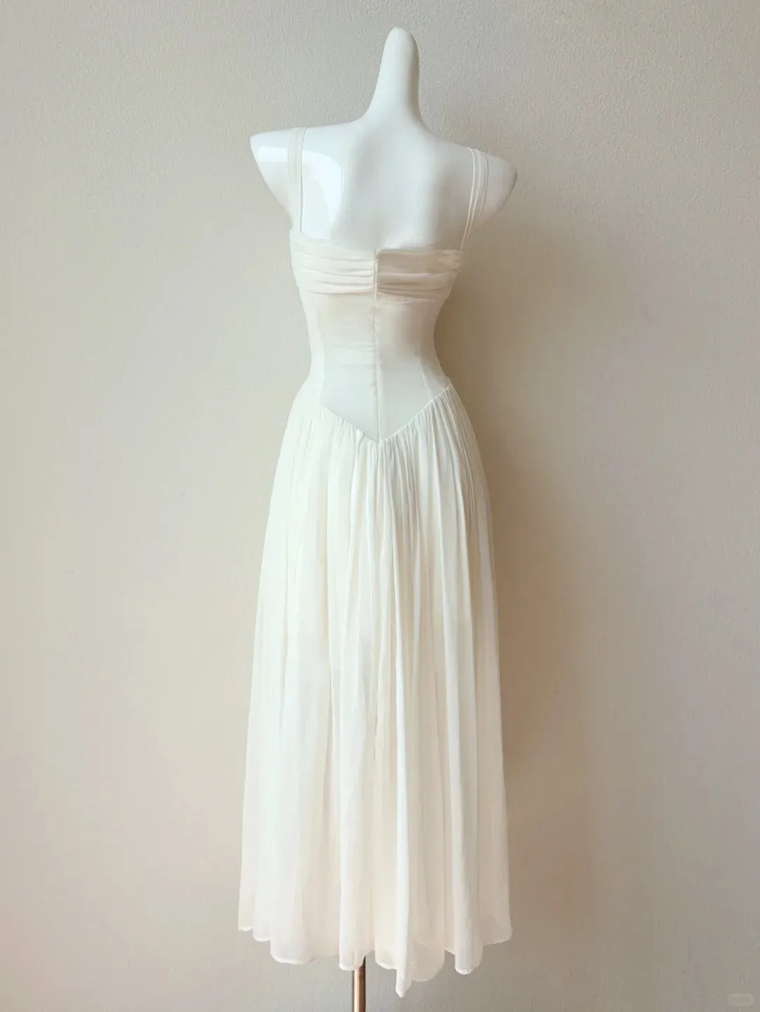 Gentle White Spaghetti Straps A-Line Chiffon Long Prom Dresses Sweet Evening HZ1108 - Image 2