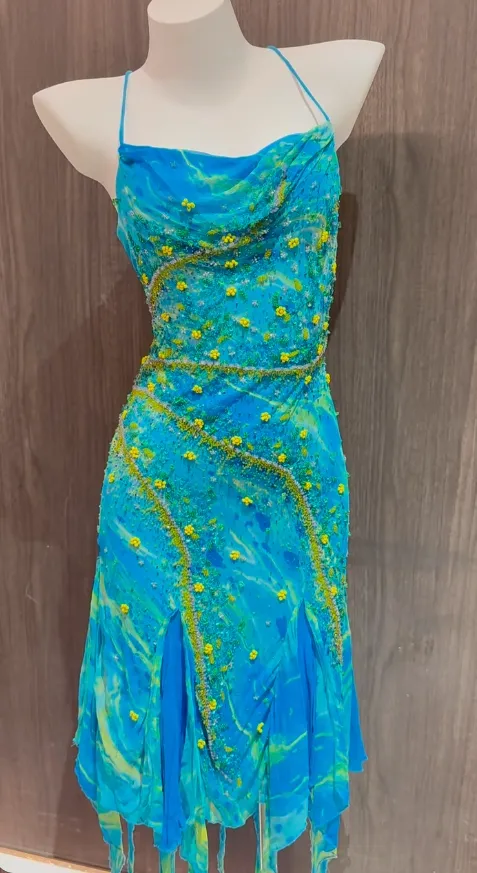 Elegant Spaghetti Straps Blue Sheath Chiffon Backless Prom Dresses Vintage Evening Gowns with Beading HZ1108