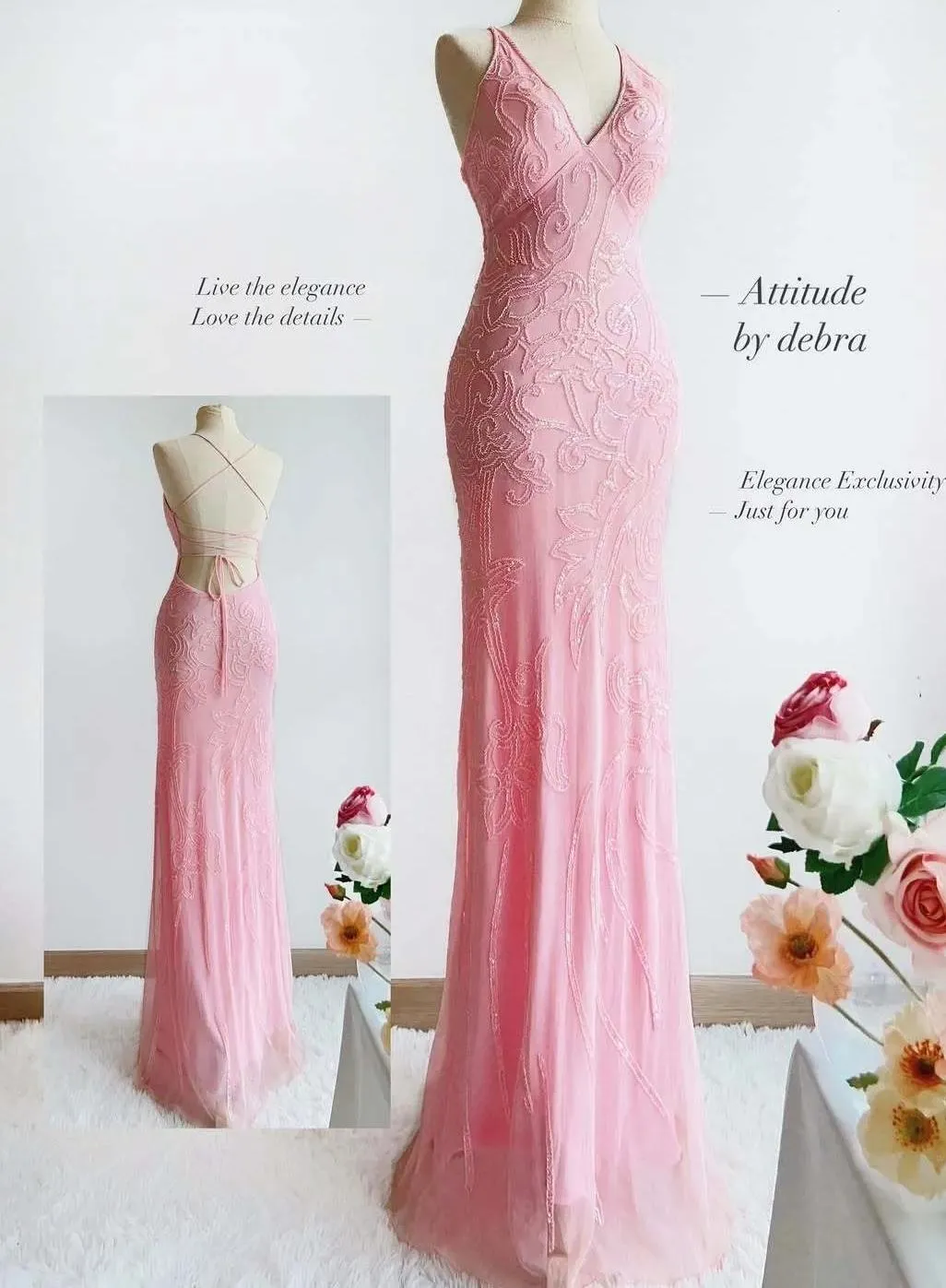 Elegant Pink V Neck Mermaid Chiffon Beading Long Prom Dresses Vintage Formal Evening Gowns HZ1108