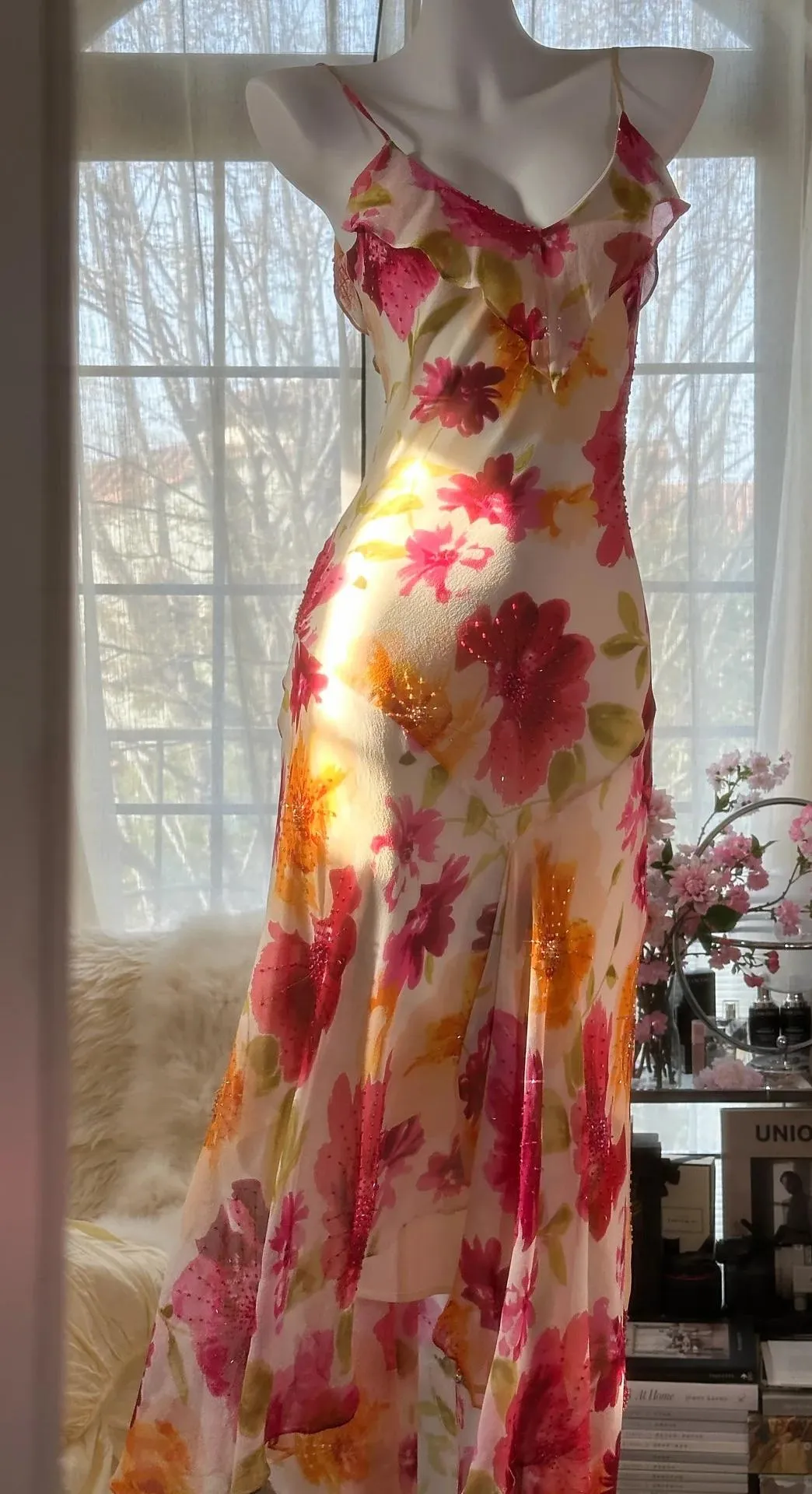 Stunning Spaghetti Straps Sheath Print Chiffon Prom Dresses Formal Evening Gowns HZ1108