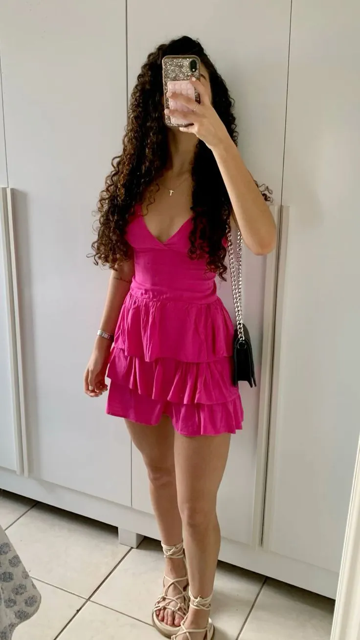 Diynav Pink V Neck Layered Homecoming Dress Birthday Dress HZ1017
