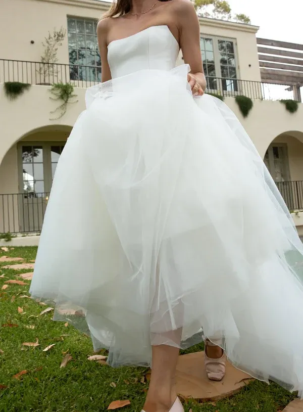 Diynav White A Line Tulle Prom Dress,Formal Wedding Dress HZ1017