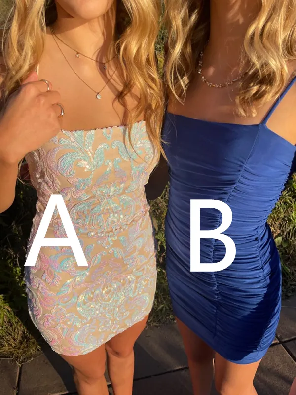 Diynav Spaghetti Straps Homecoming Dress,Blue Bodycon Dress HZ1017