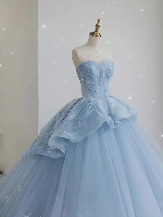 Diynav Blue Sweetheart Tulle Princess Dress,Blue Ball Gown,Blue Fairy Dress HZ1017