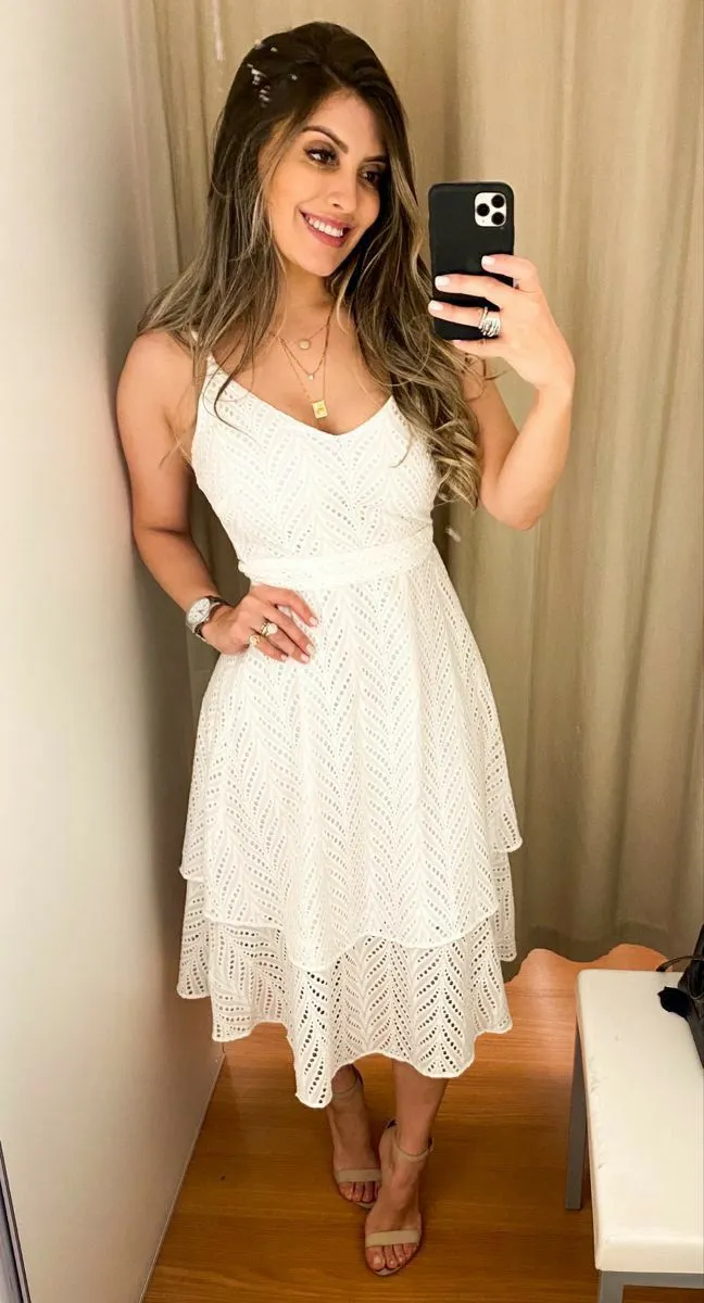 Diynav White A-line Midi-length Evening Dress White Beach Dress HZ1017