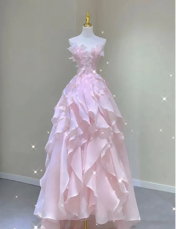 Diynav Pink Ruffles Princess Dress,Pink Ball Gown HZ1017