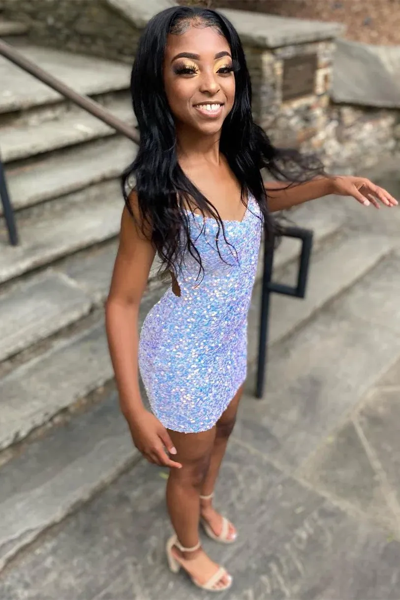 Diynav Fitted V-Neck White Homecoming Dress with Sequins HZ1017