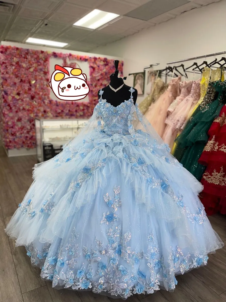 Diynav Blue Tulle Appliques Quinceanera Dress,Baby Blue Ball Gown,Sweet 16 Dress HZ1017