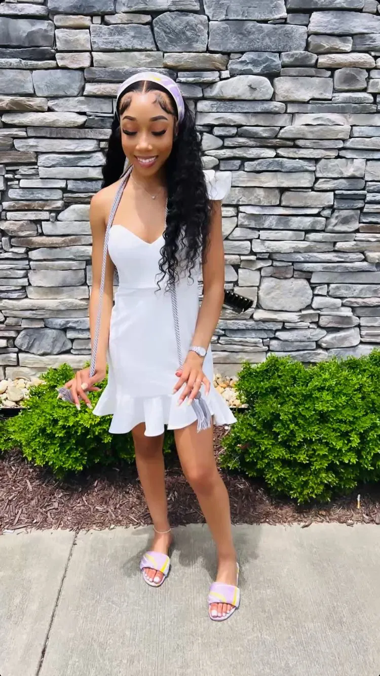 Diynav White Homecoming Dress with Ruffle Hem,White Cocktail Dress HZ1017