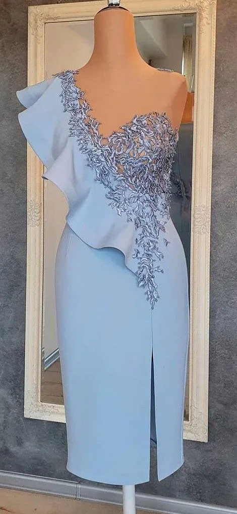 Diynav Blue Sheath Short Party Dress Blue Homecoming Dress HZ1017