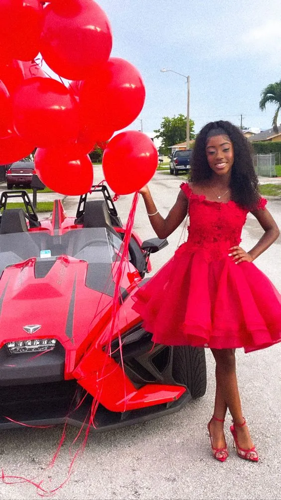 Diynav The Shoulder Short Homecoming Dress Cute Party Dress HZ1017