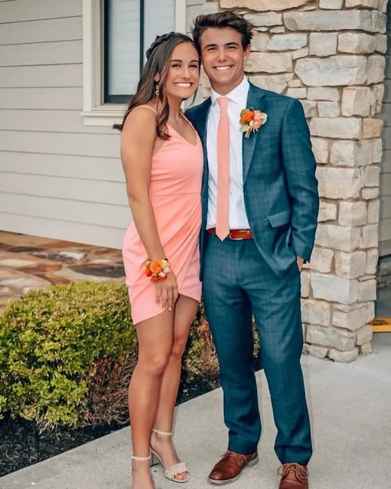 Diynav Straps V Neck Homecoming Dress,Mini Dress HZ1017