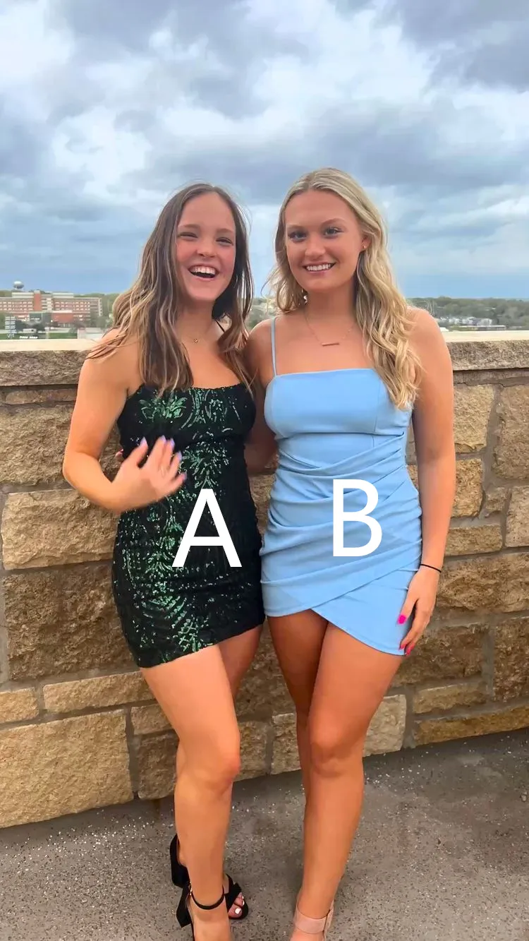 Diynav Blue Spaghetti Straps Homecoming Dress with Ruched HZ1017