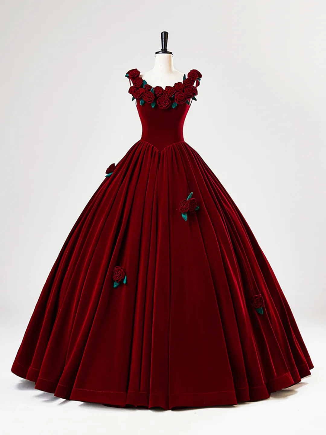 Diynav Burgundy Velvet Quinceanera Dress Birthday Ball Gown With Rose Flowers HZ1017