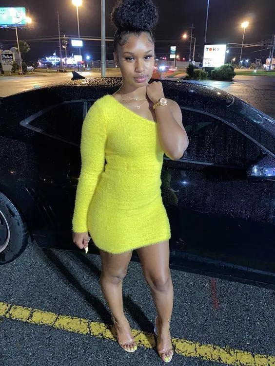 Diynav Yellow One Shoulder Homecoming Dress,Sexy Party Dress HZ1017