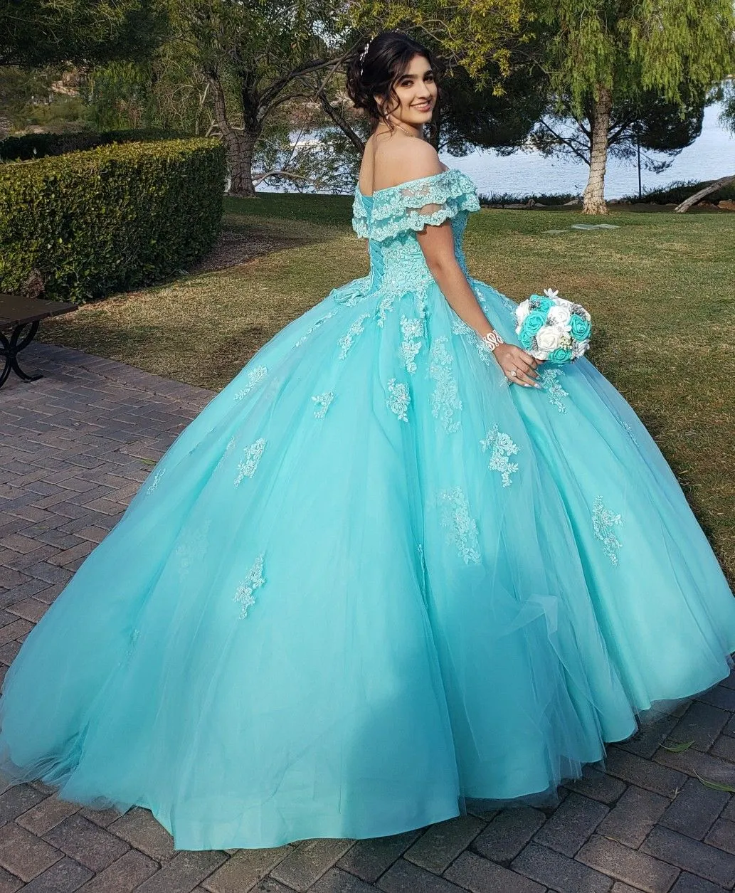 Diynav The Shoulder Lace Tulle Ball Gown Princess Dress HZ1017