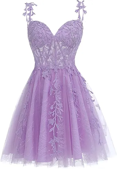 Diynav Floral Tulle Short Homecoming Dress with Lace Rhinestones Appliques HZ1017