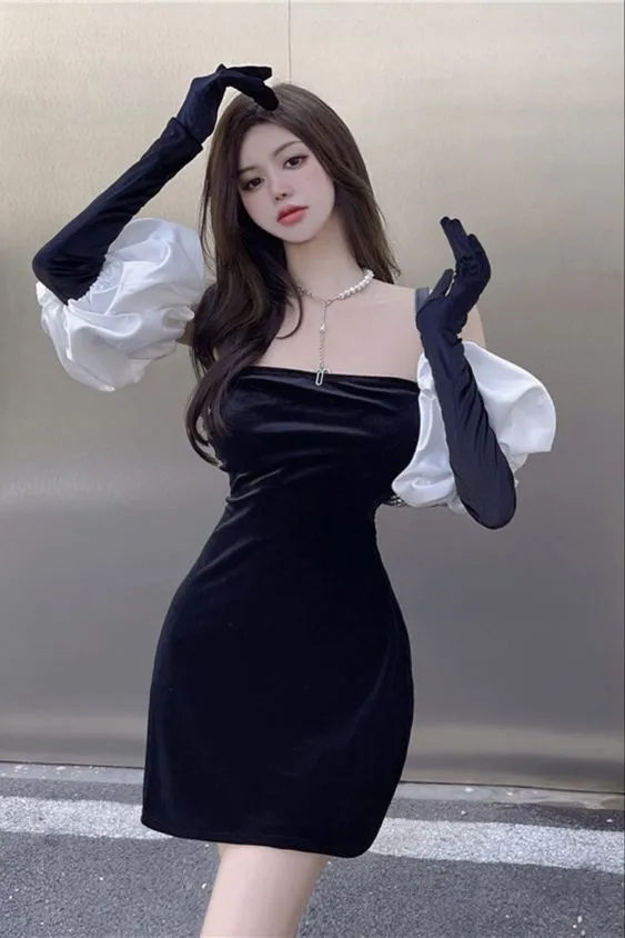 Diynav Black Strapless Homecoming Dress Black Party Dress HZ1017