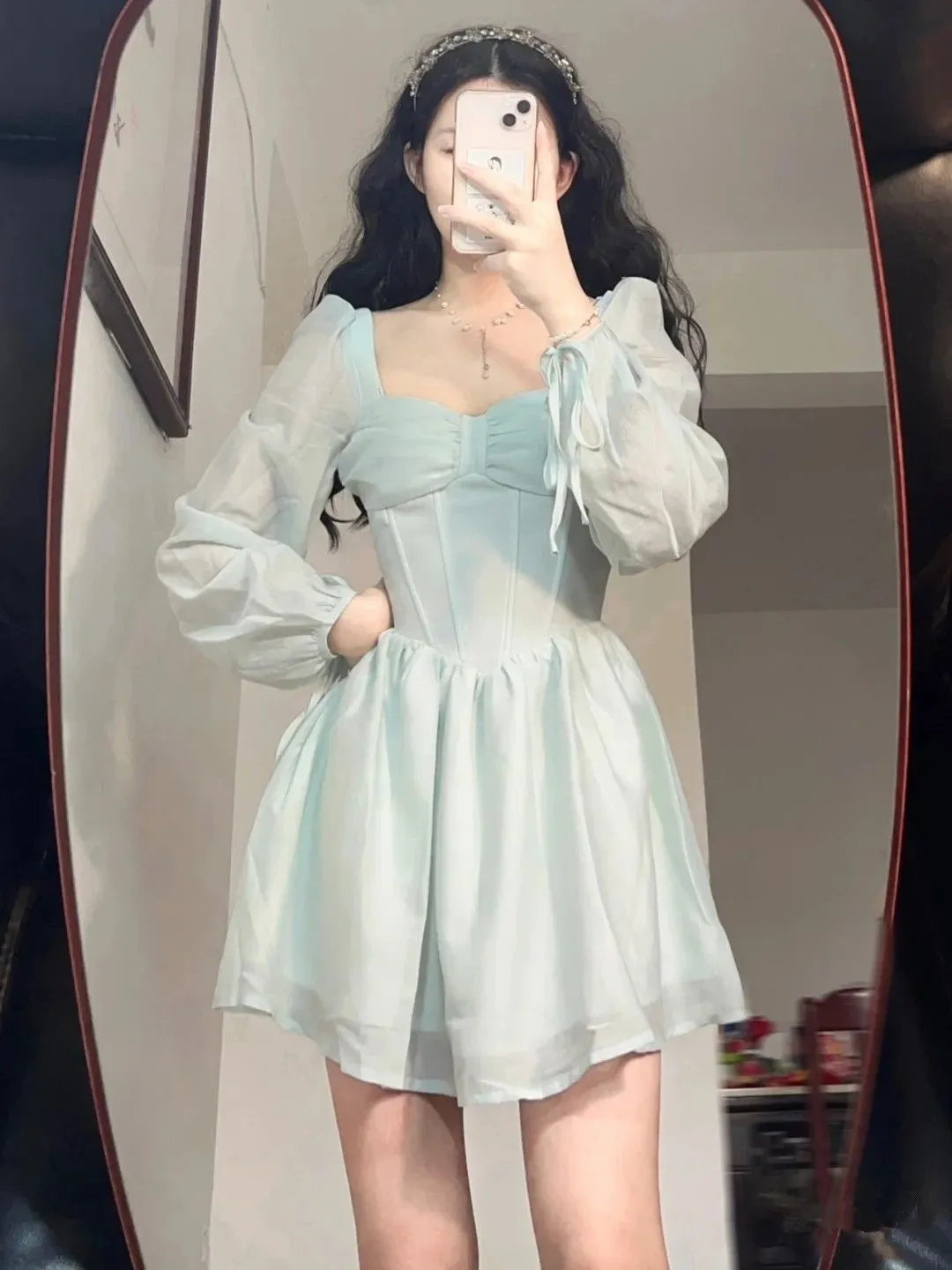 Diynav A-line Homecoming Dress with Long Sleeves Party Dress HZ1017